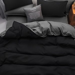 Μαύρο – 160 x 220 – Σετ Παπλωματοθήκης Μονό Διπλής Όψης